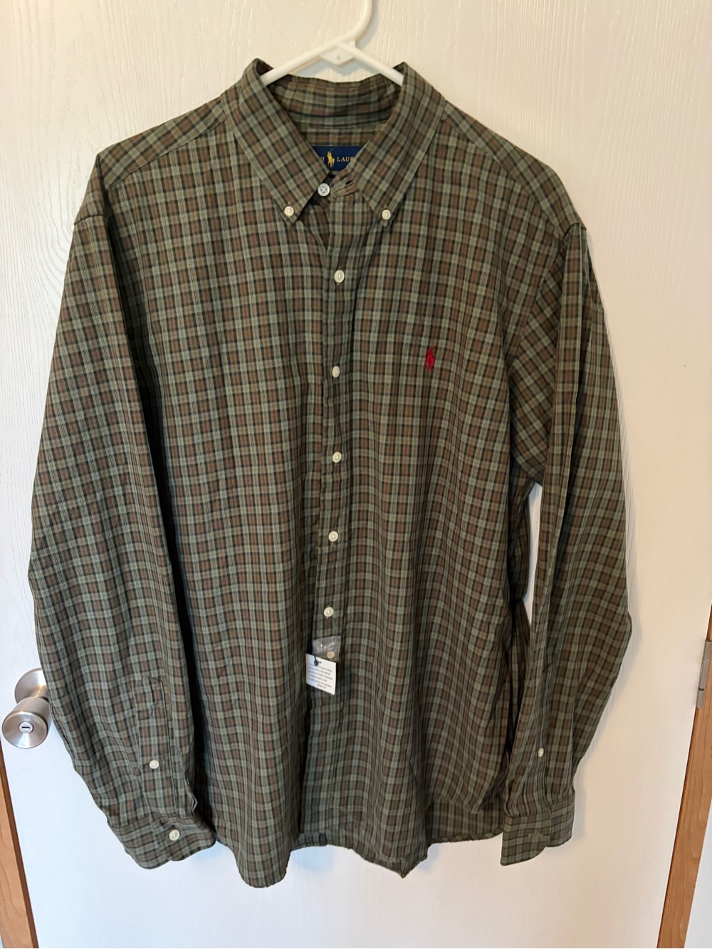 Polo Ralph Lauren Classic Fit Olive and Brown Plaid Button-Down Shirt Sz L NWOT